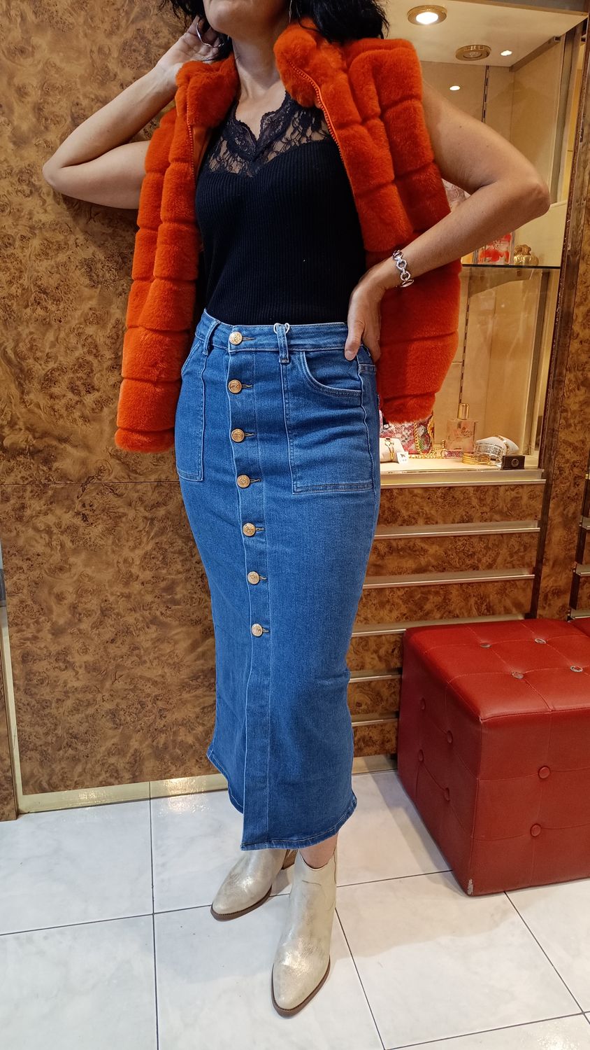 Jupe jean maxi boutons