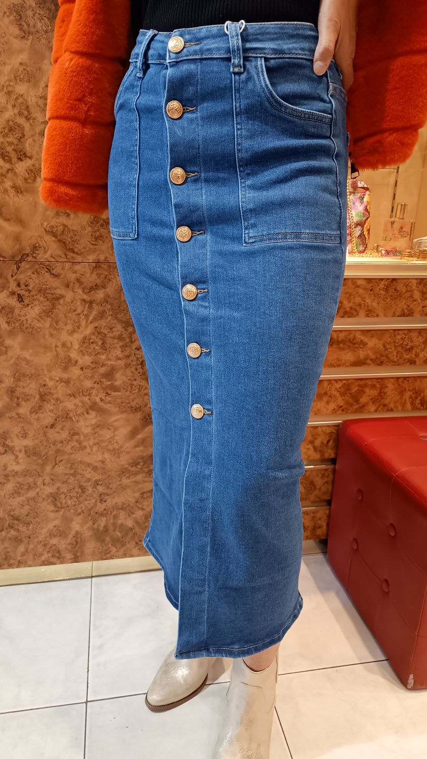 Jupe jean maxi boutons