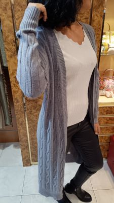Gilet long torsadé gris