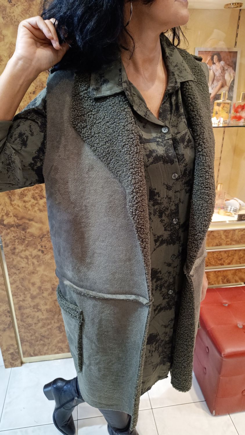 Veste moumoute kaki sans manches