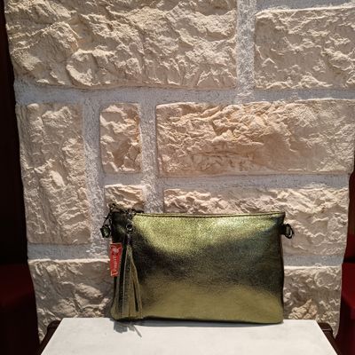 Pochette cuir vert olive 