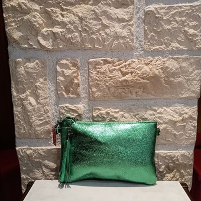 Pochette cuir vert émeraude 