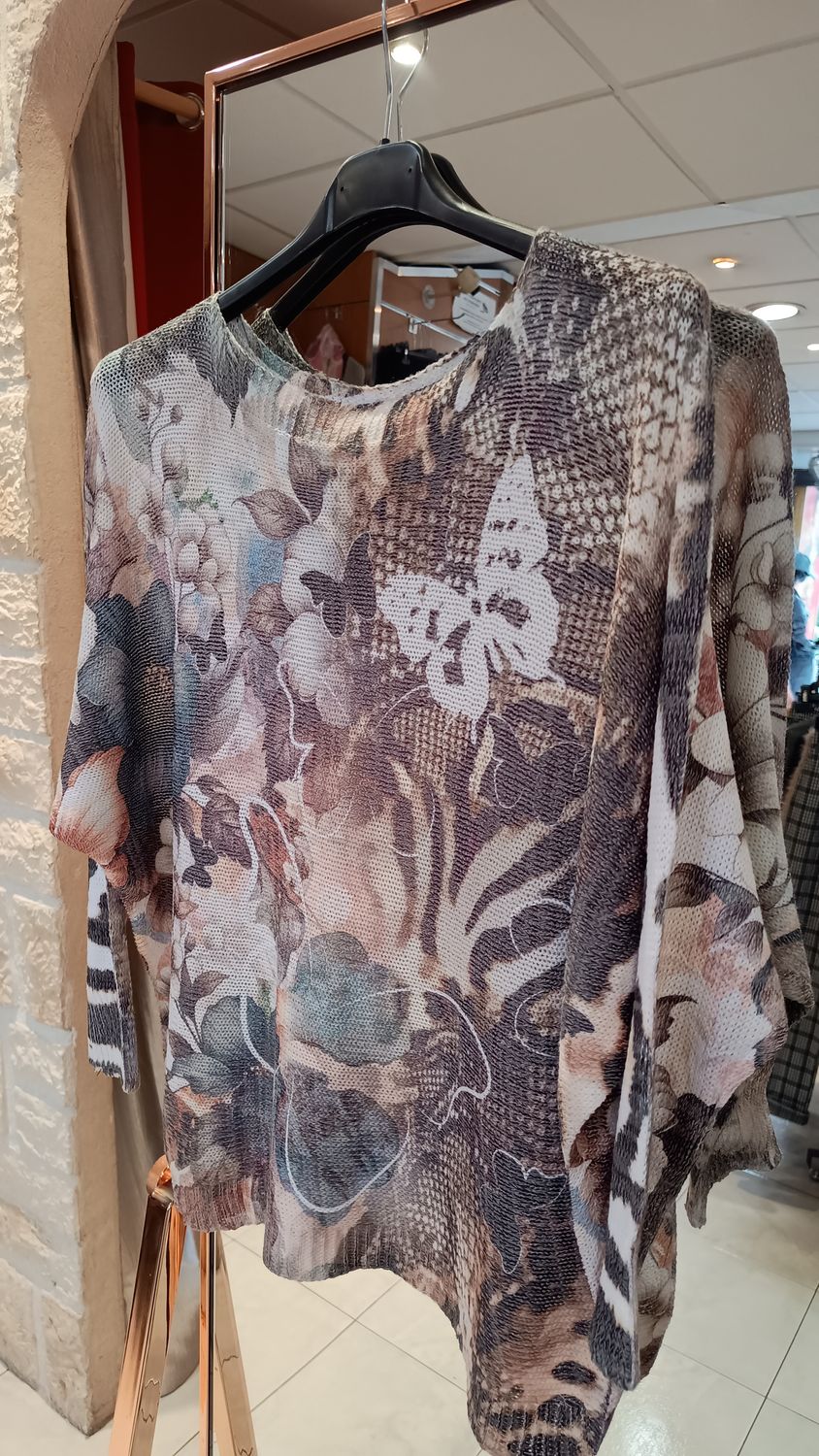 Pull maille imprimé fleurs 