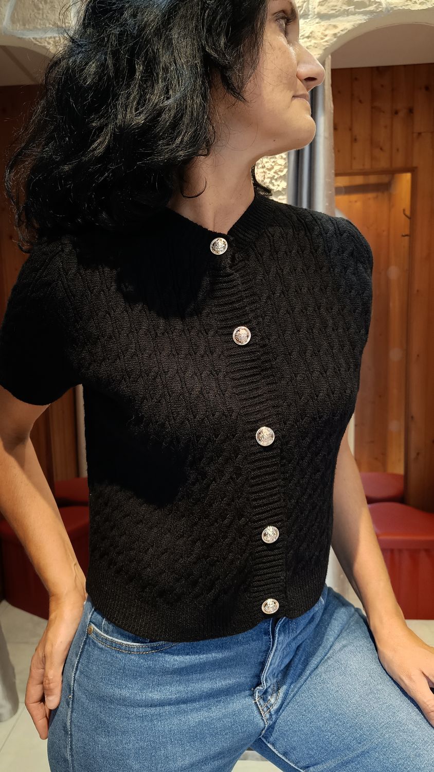Pull gilet manches courtes noir 
