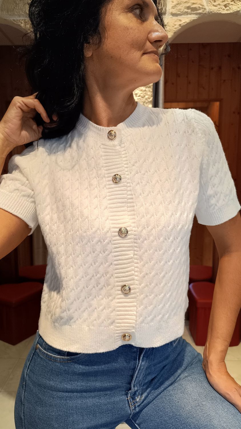 Pull gilet manches courtes blanc
