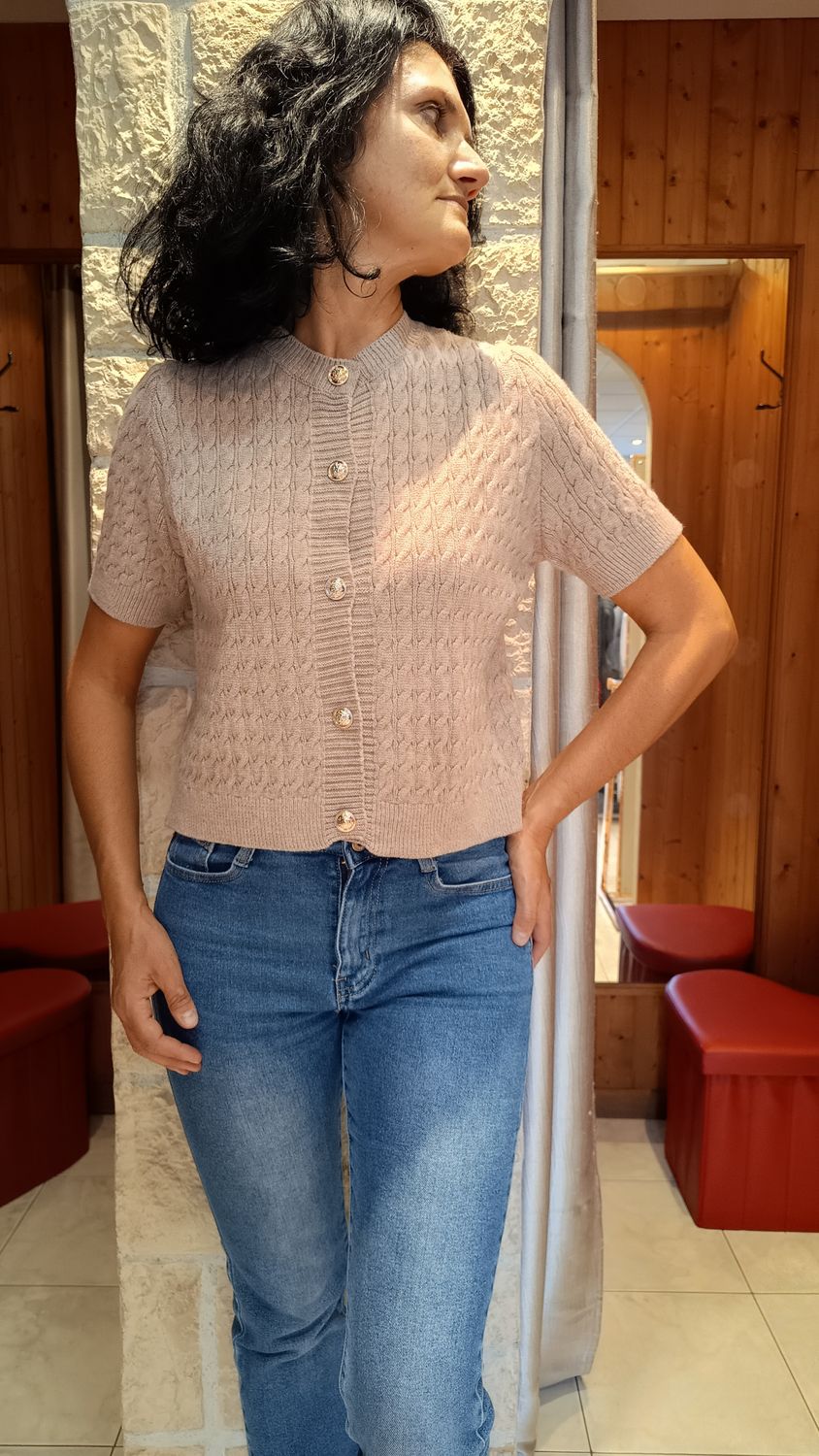 Pull gilet manches courtes taupe 