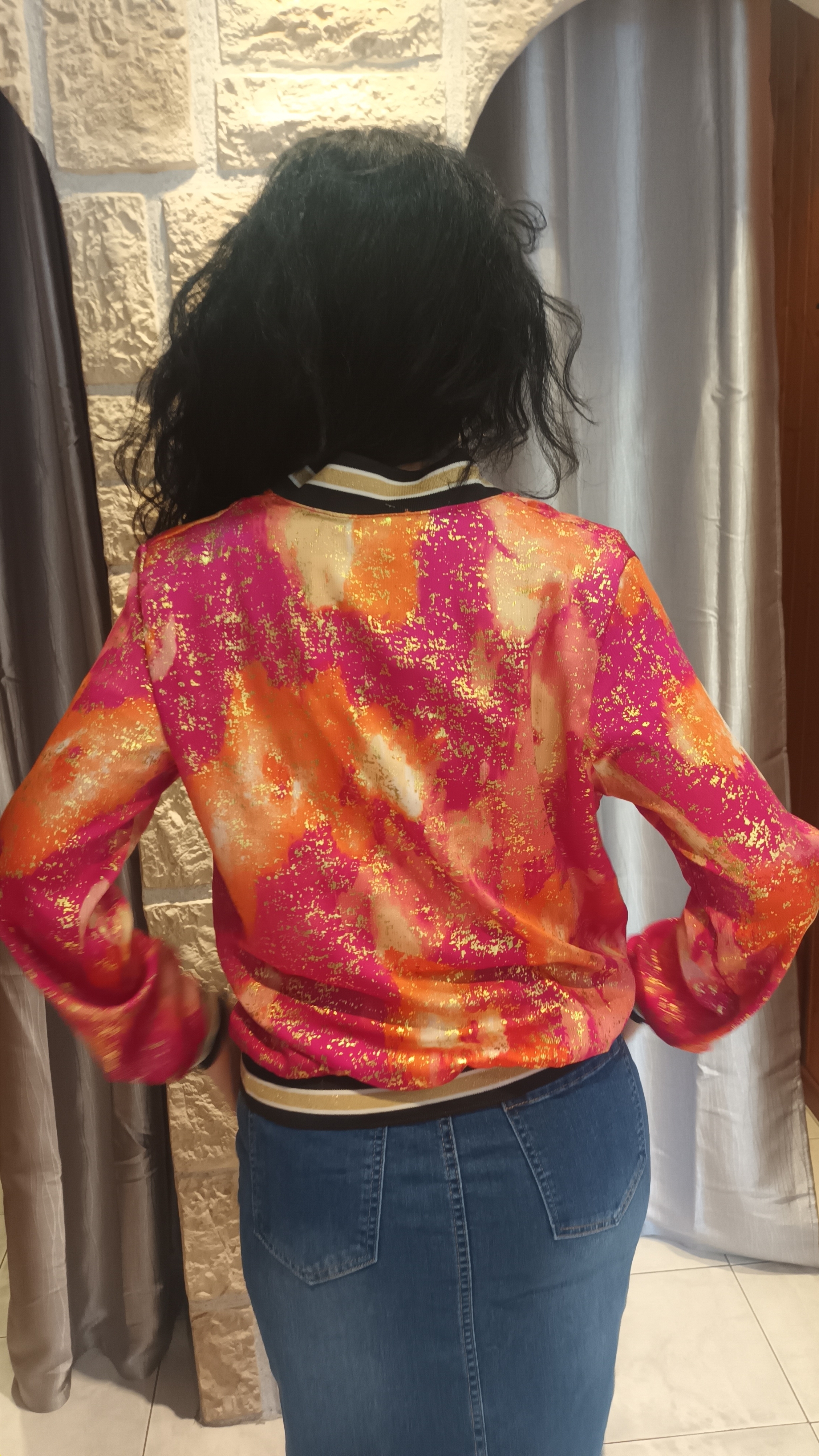 Veste bomber pailleté rouge multicolore 