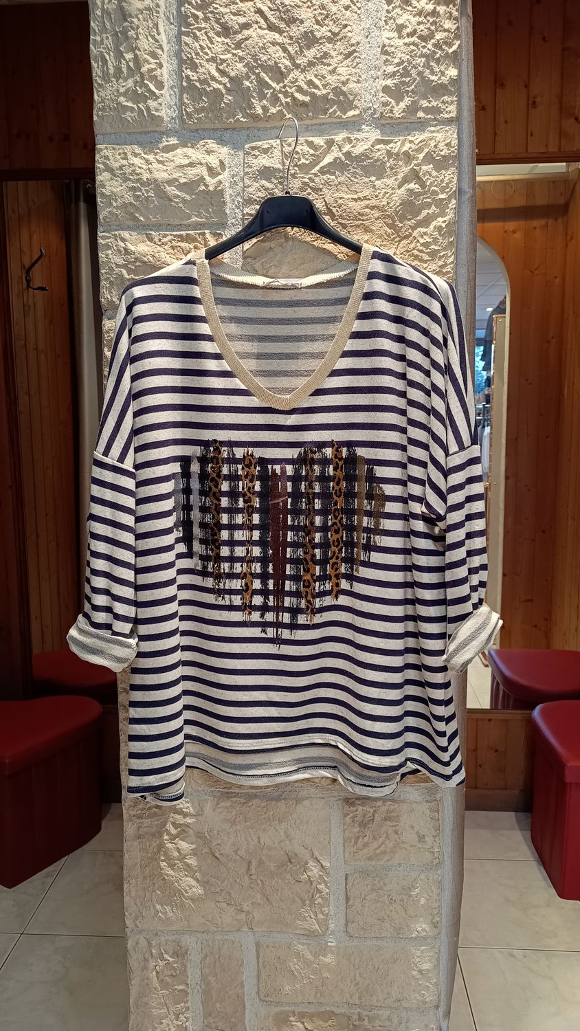 Haut sweat rayures bleu marine