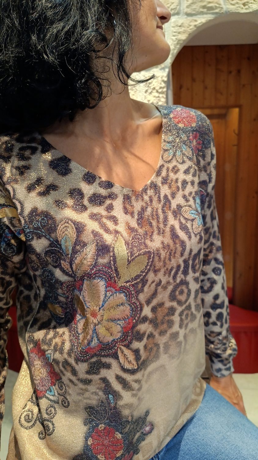 Pull brillant imprimé léopard