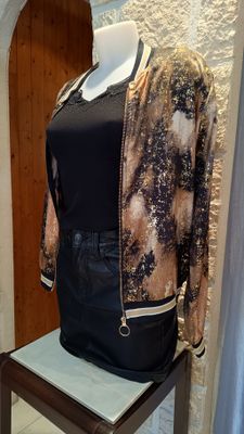Veste bomber pailleté noir multicolore 