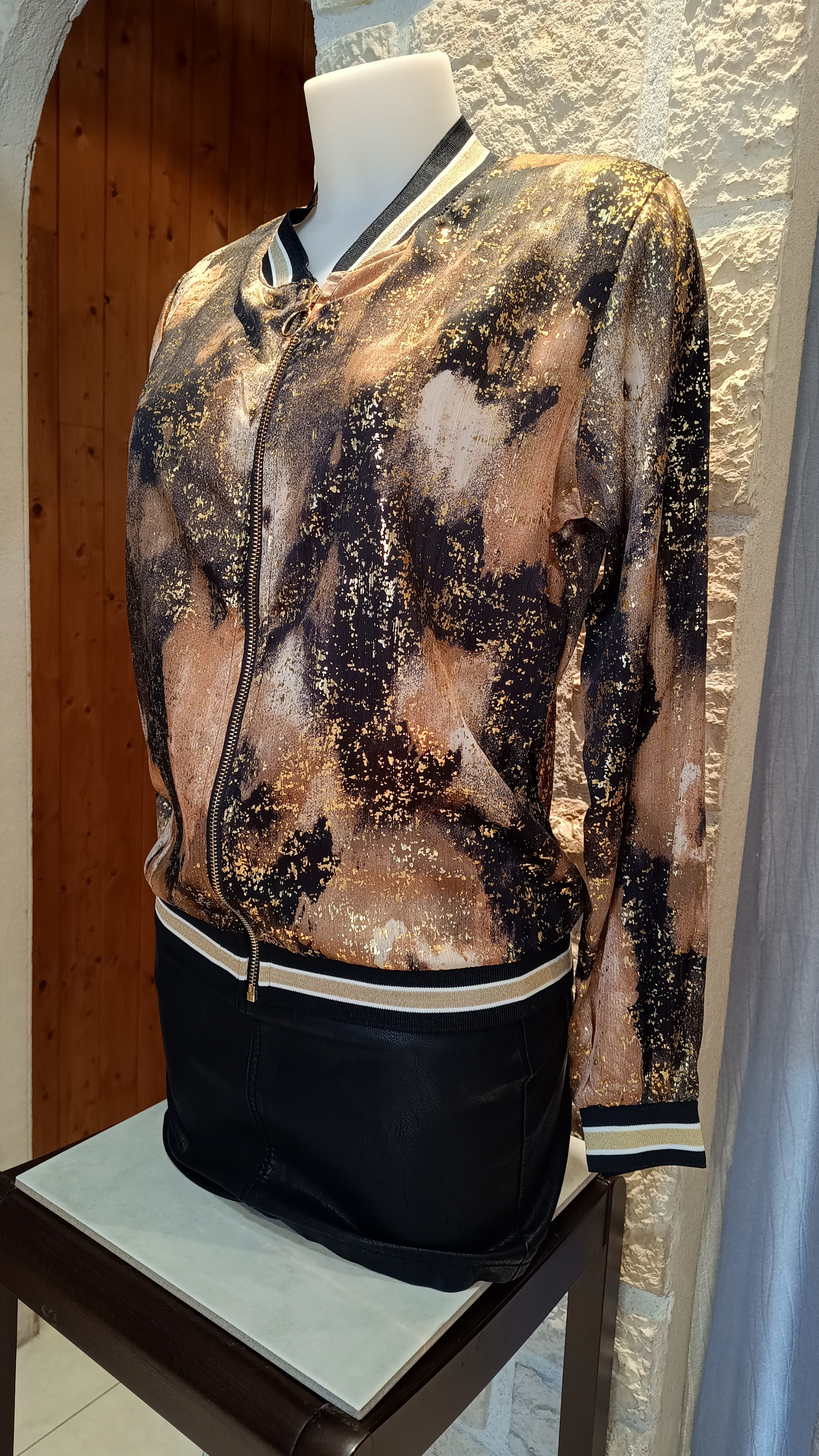 Veste bomber pailleté noir multicolore 