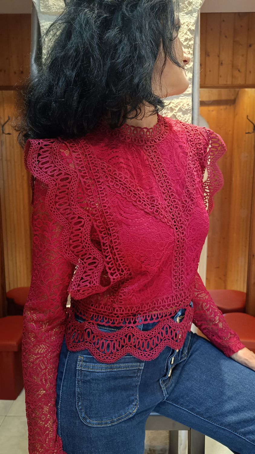 Top dentelle zip bordeaux