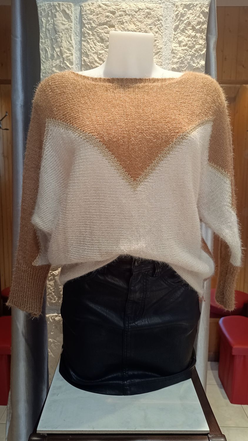 Pull bicolore beige camel