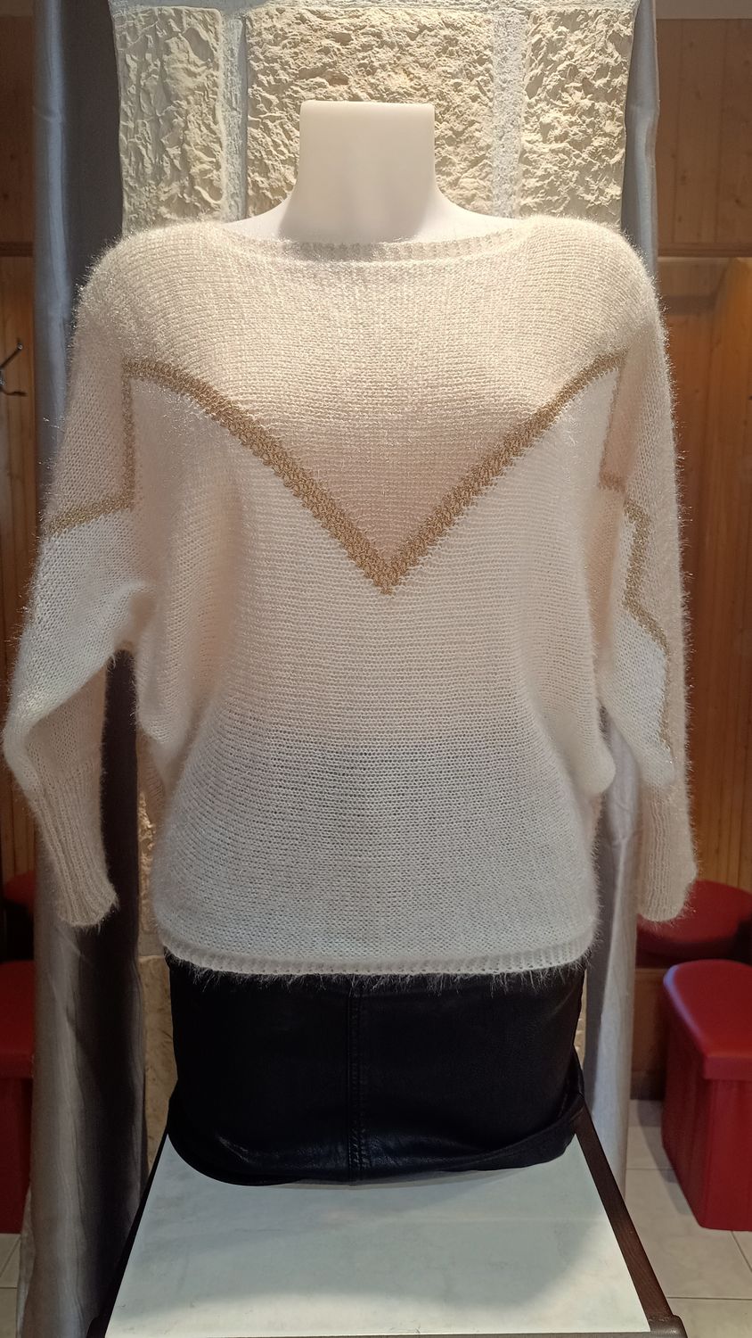 Pull bicolore écru beige 