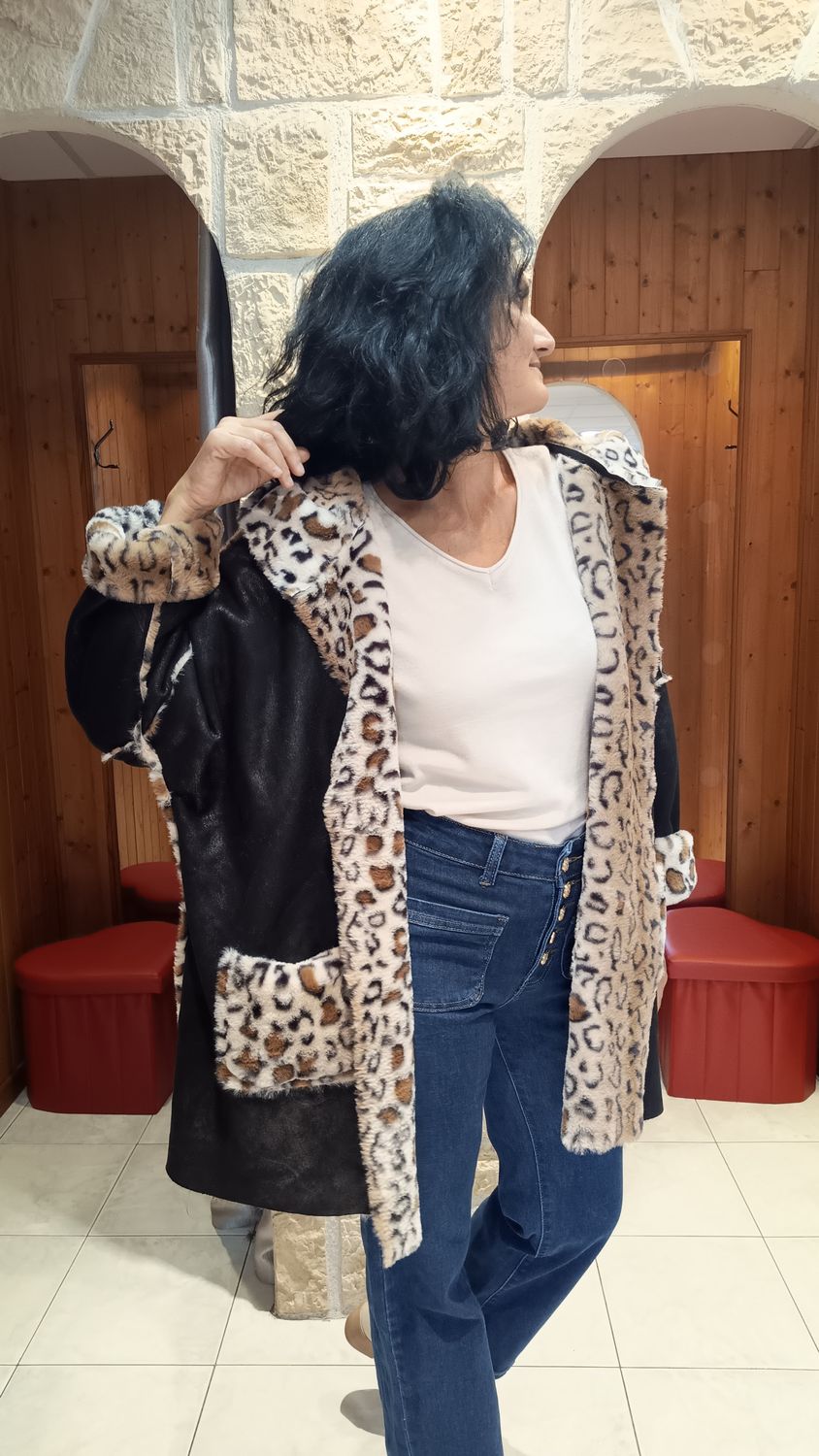 Veste fourrure réversible Leo noir 