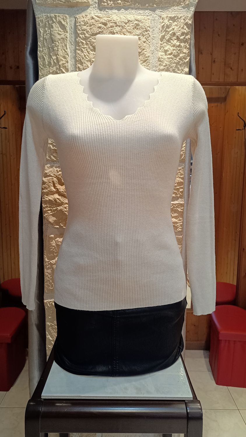 Pull côtelé écru