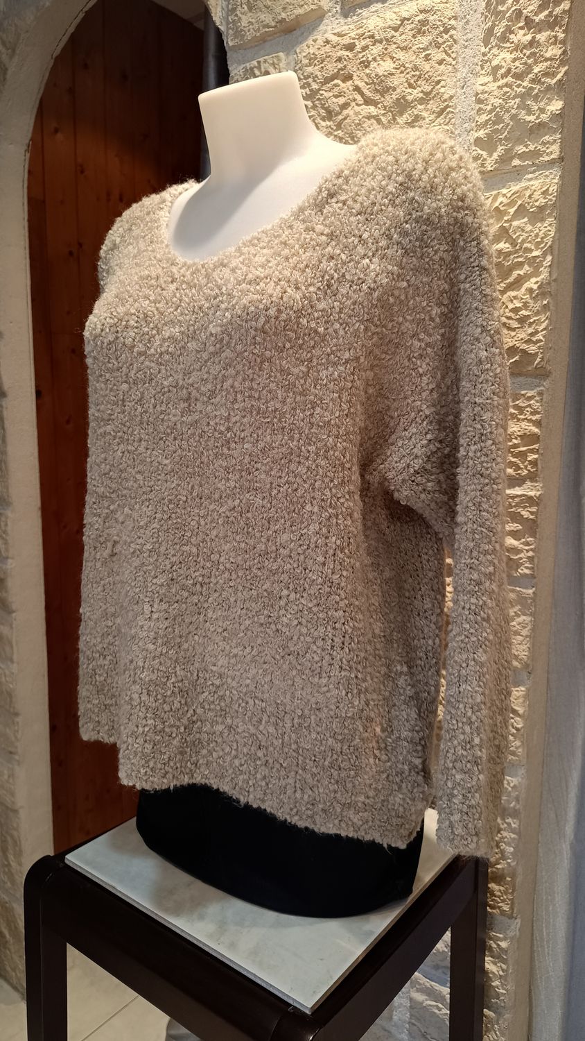 Pull bouclette taupe 