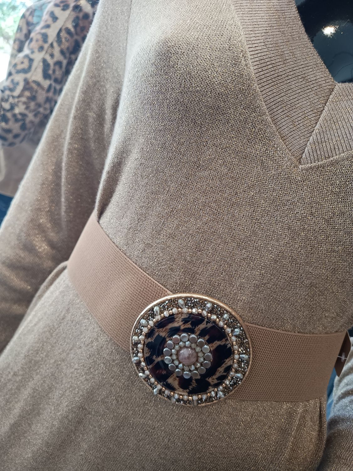 Ceinture élastique bijou beige