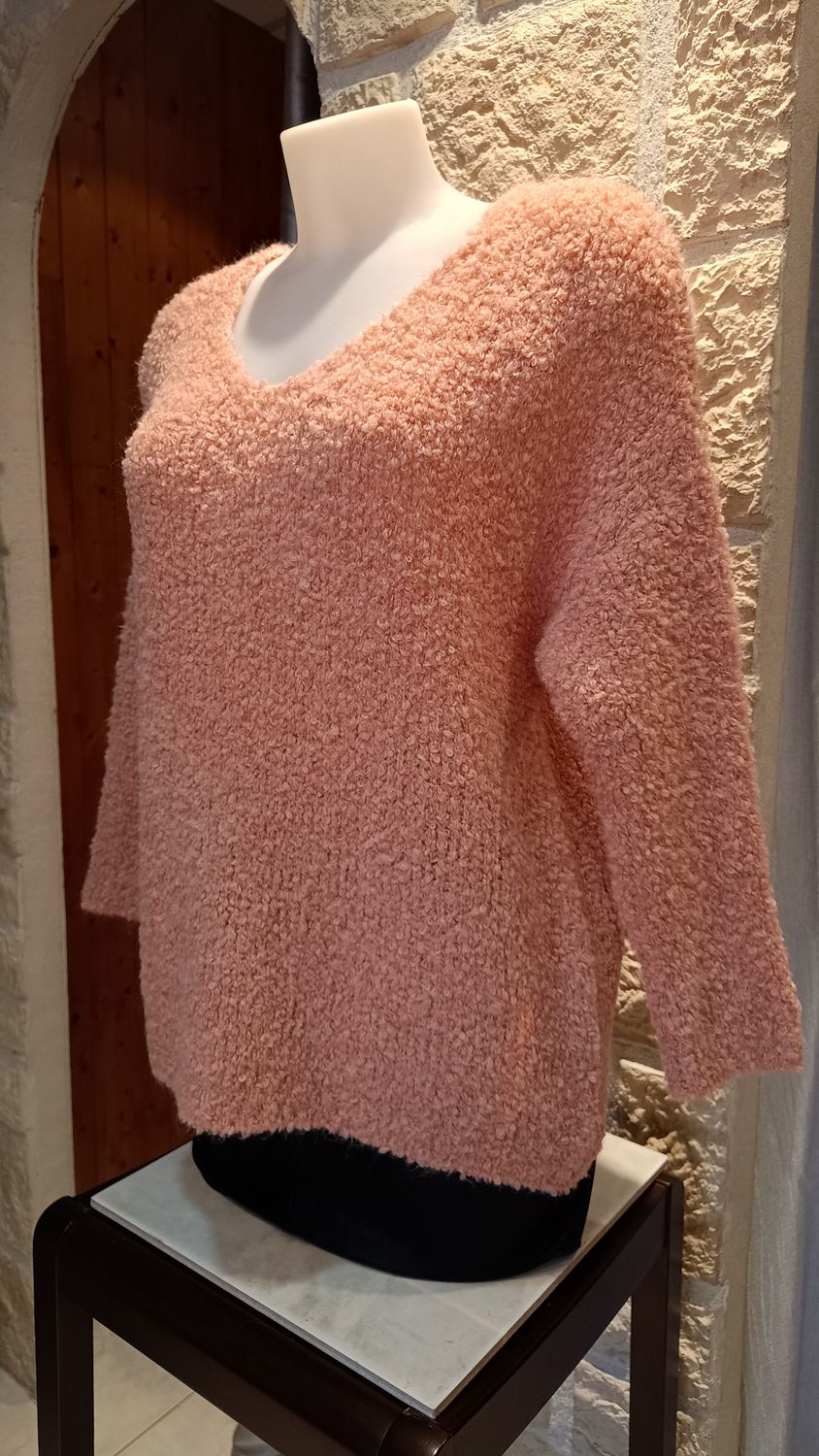 Pull bouclette pêche 