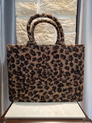 Sac cabas bouclette Léopard camel