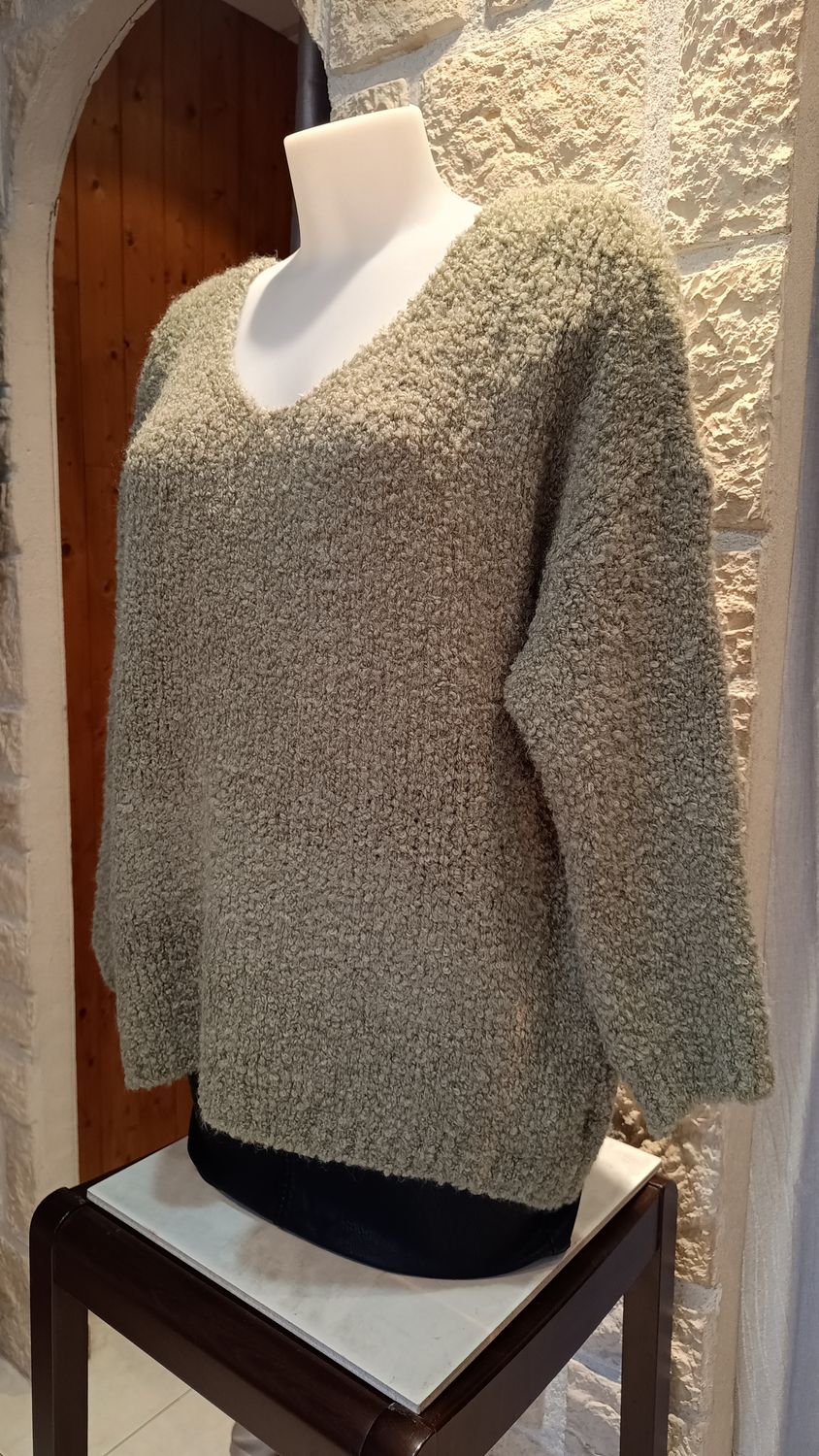 Pull bouclette kaki