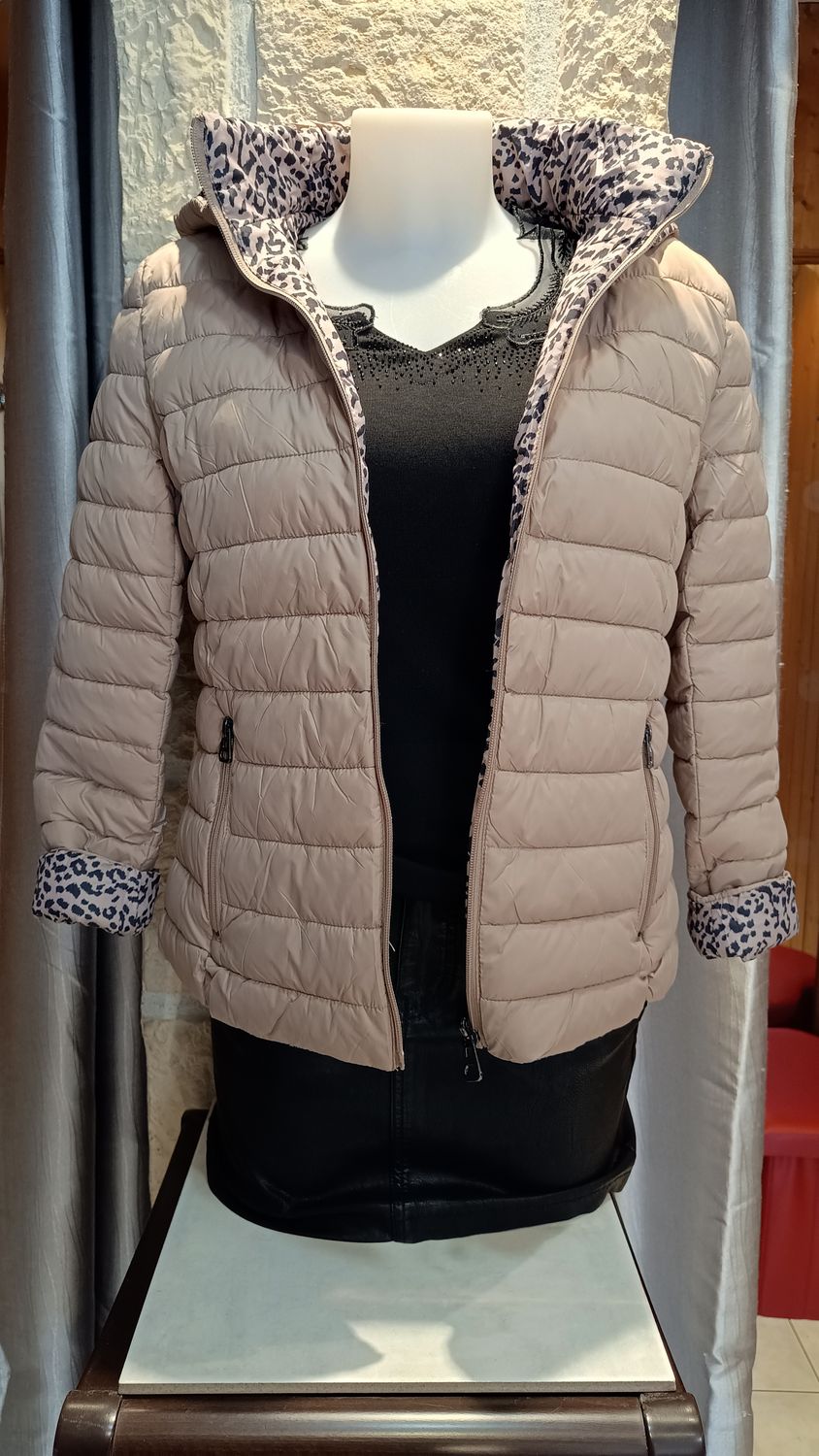 Doudoune réversible Léo beige rosé