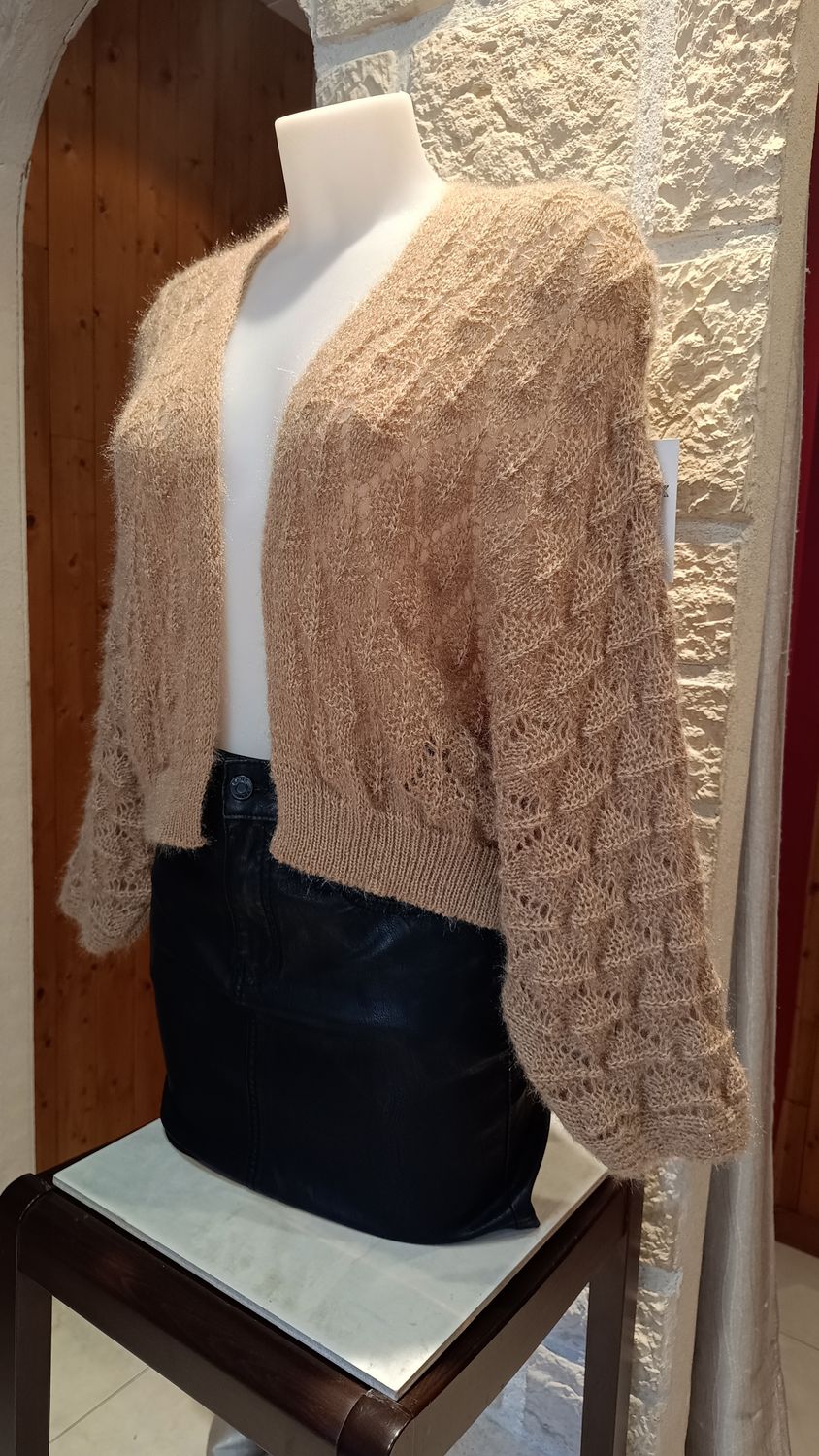 Boléro maille ajourée camel