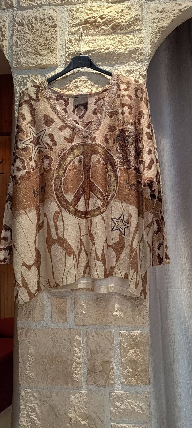 Haut oversize Peace marron