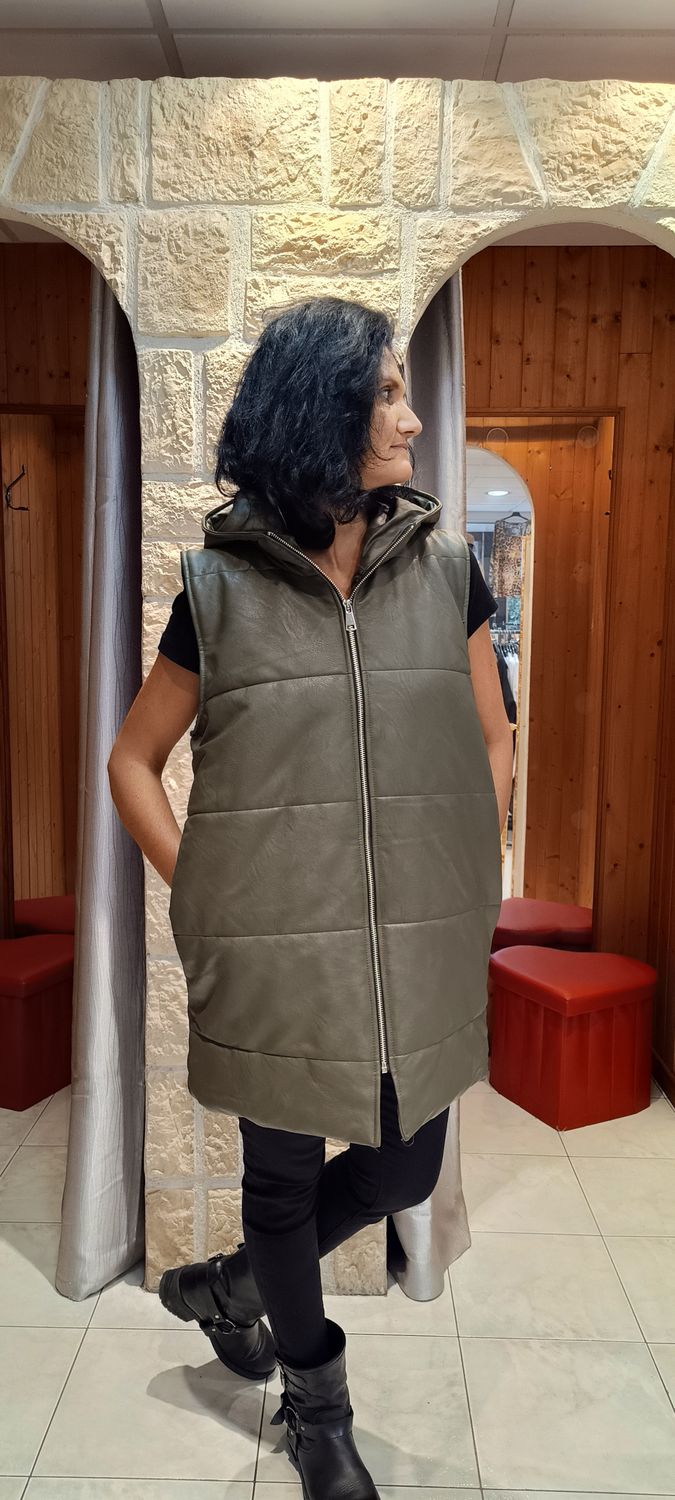 Doudoune sans manches à capuche kaki 