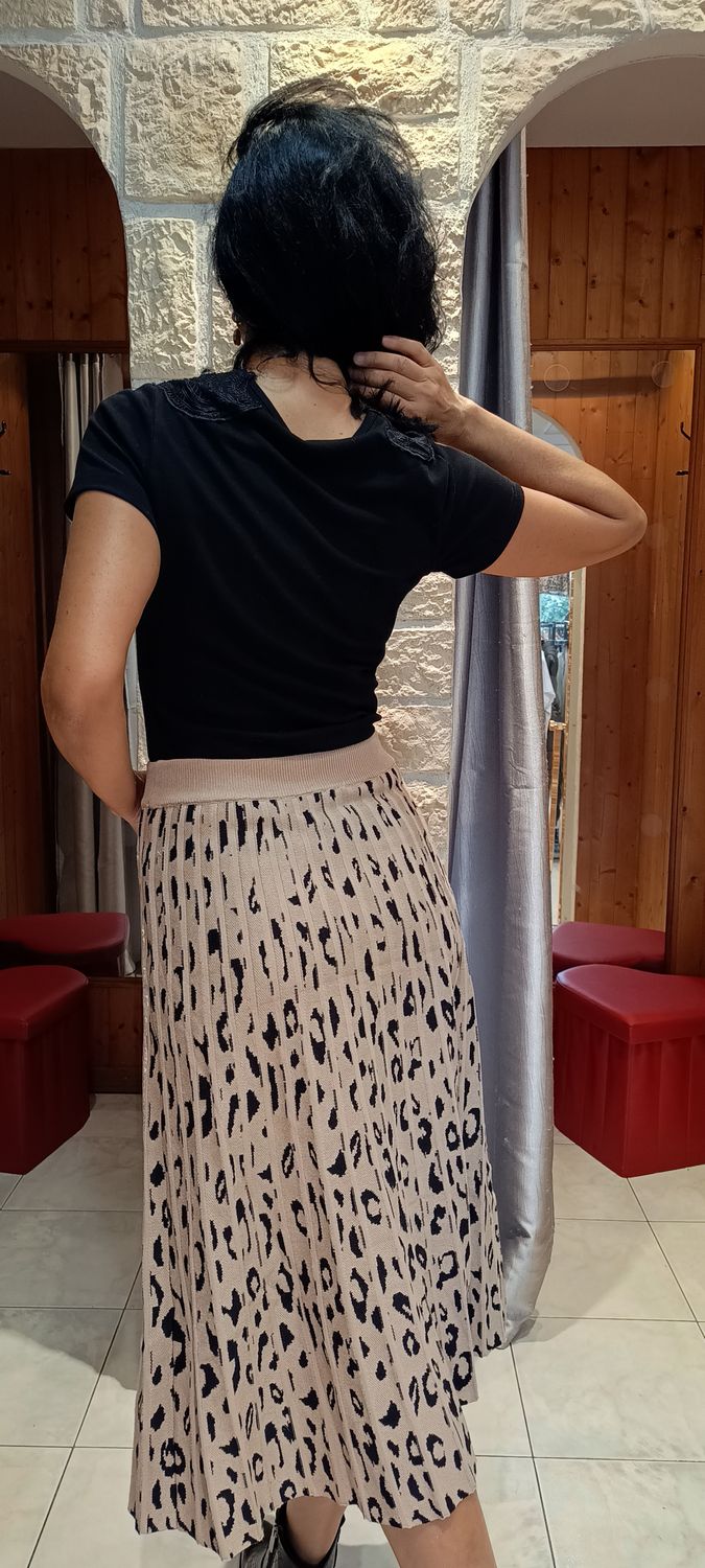 Jupe pull imprimé animalier beige 
