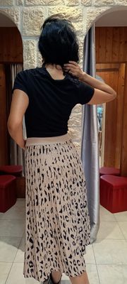 Jupe pull imprimé animalier beige 