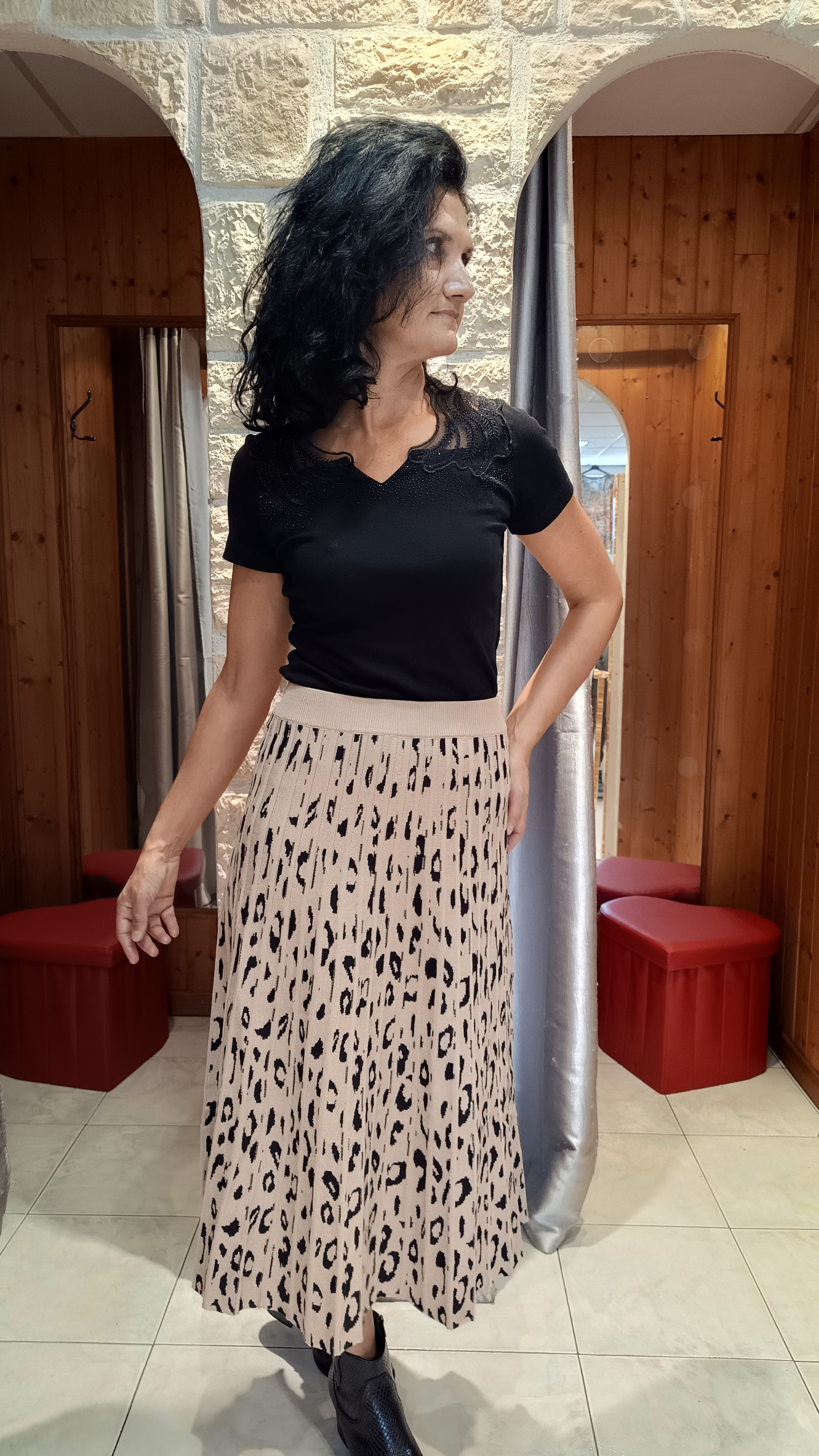 Jupe pull imprimé animalier beige 