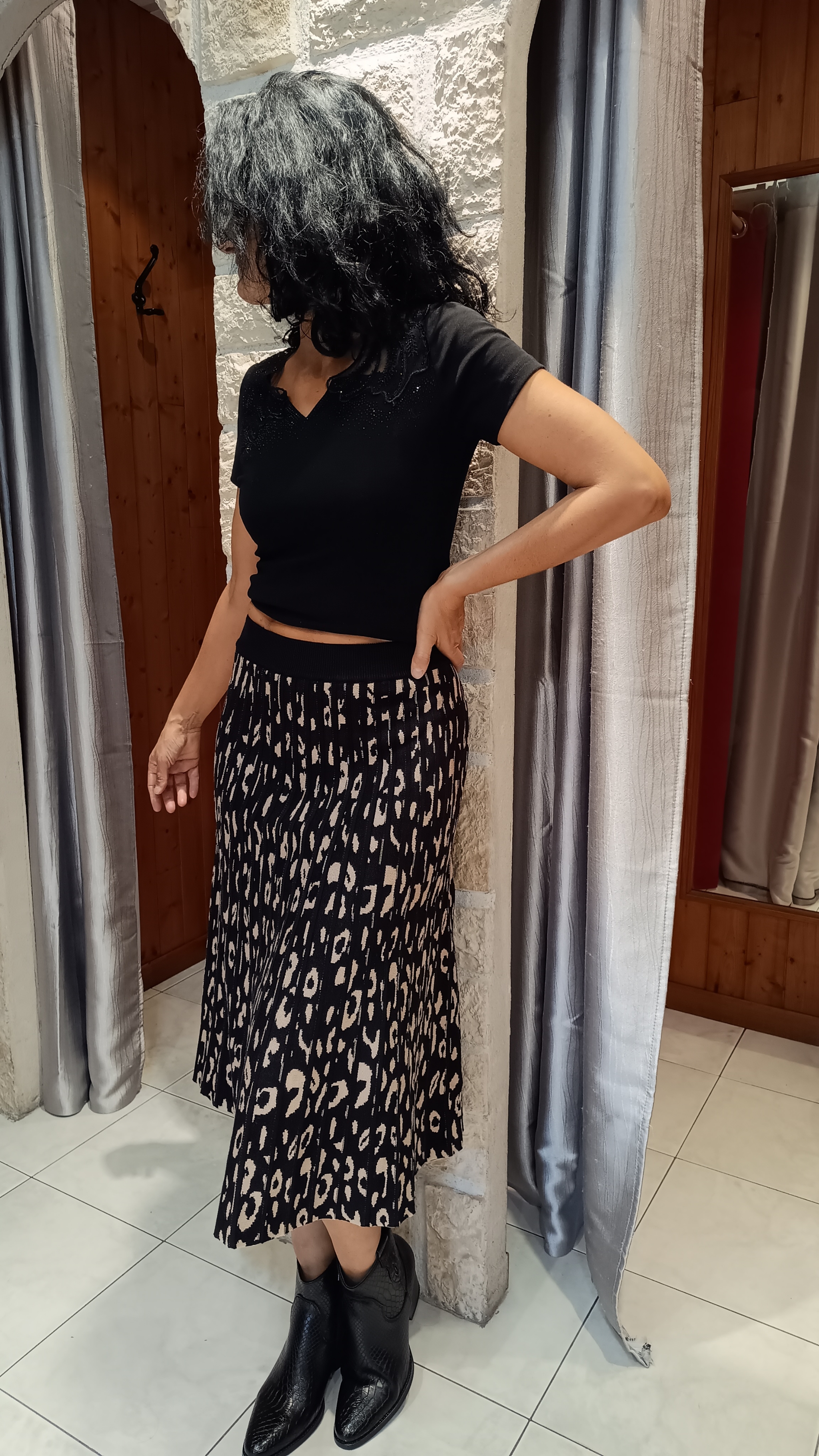 Jupe pull imprimé animalier noir