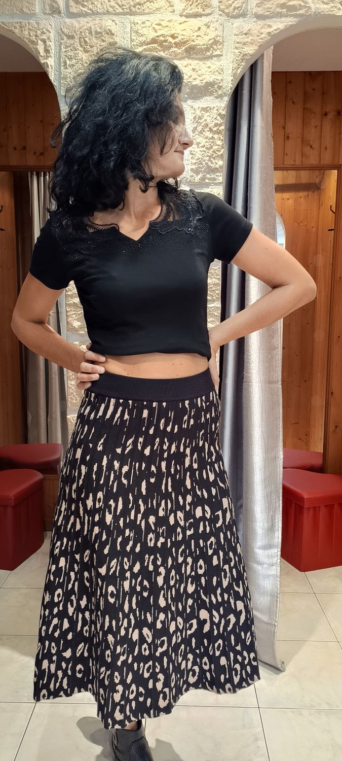 Jupe pull imprimé animalier noir