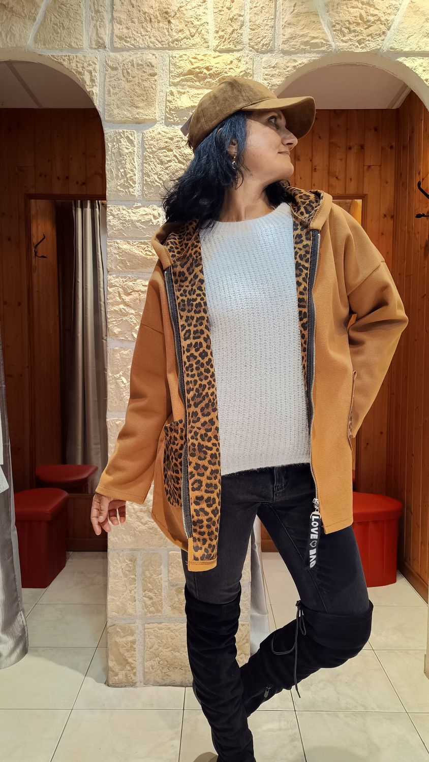 Veste capuche zippée camel