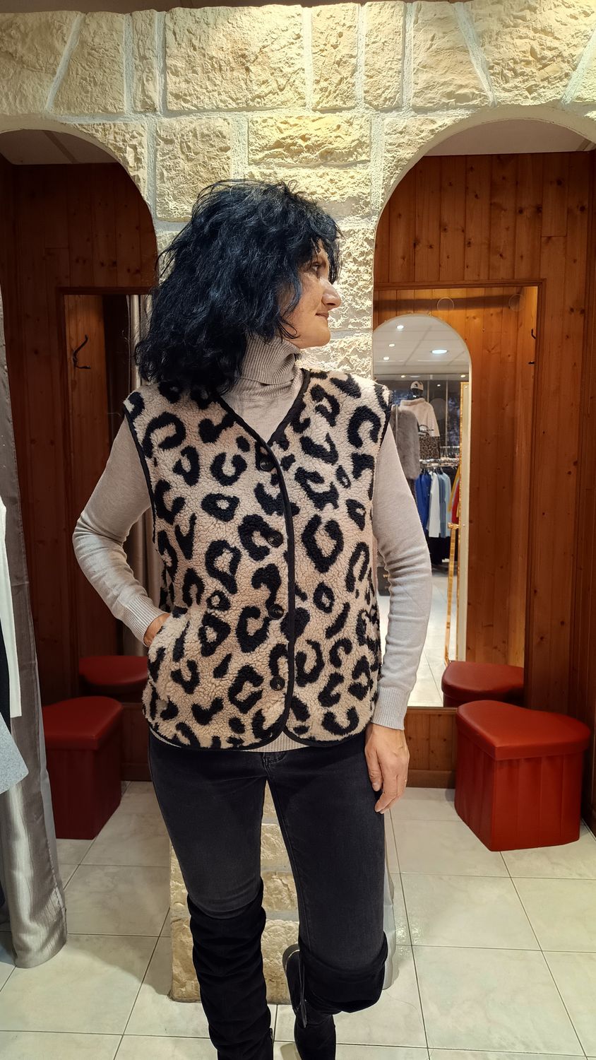 Gilet boutonné Léopard beige 