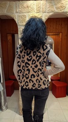 Gilet boutonné Léopard beige