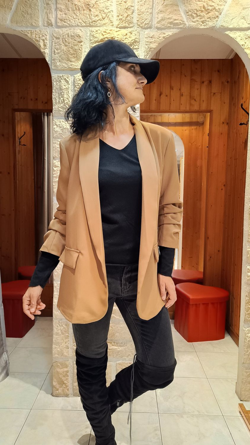 Veste blazer long camel