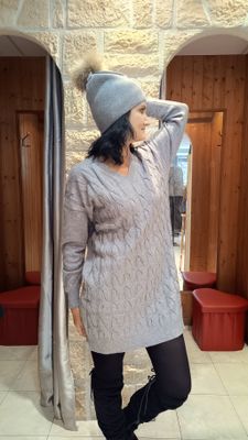 Robe pull torsades gris