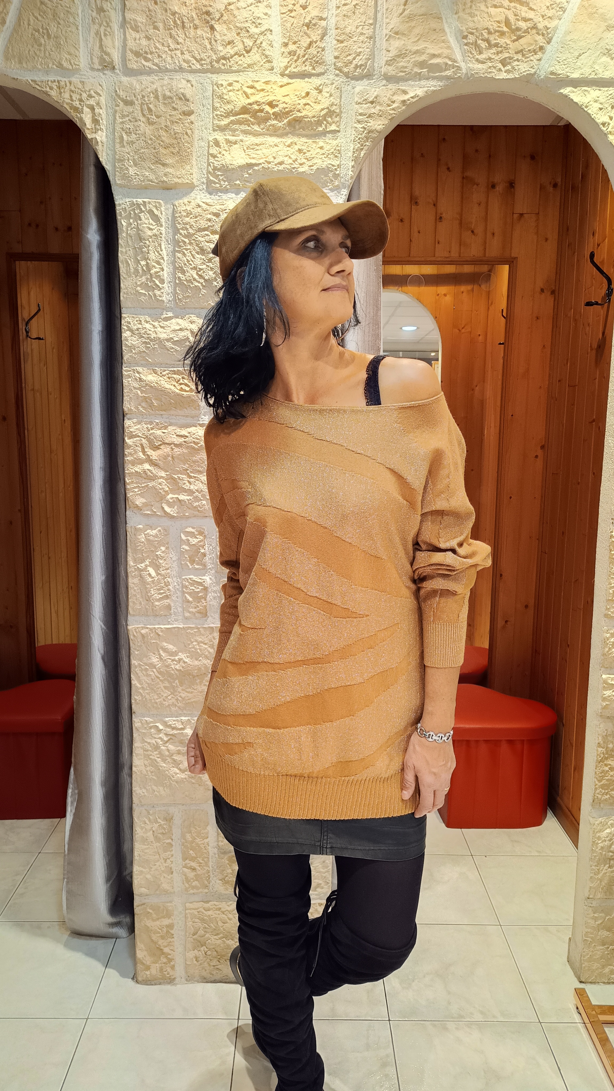 Pull tunique brillant camel