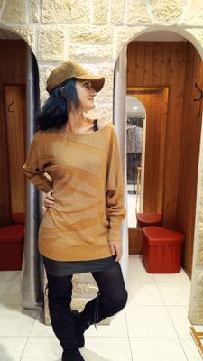 Pull tunique brillant camel