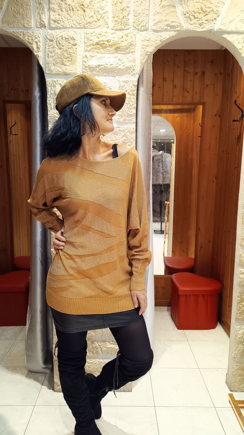 Pull tunique brillant camel