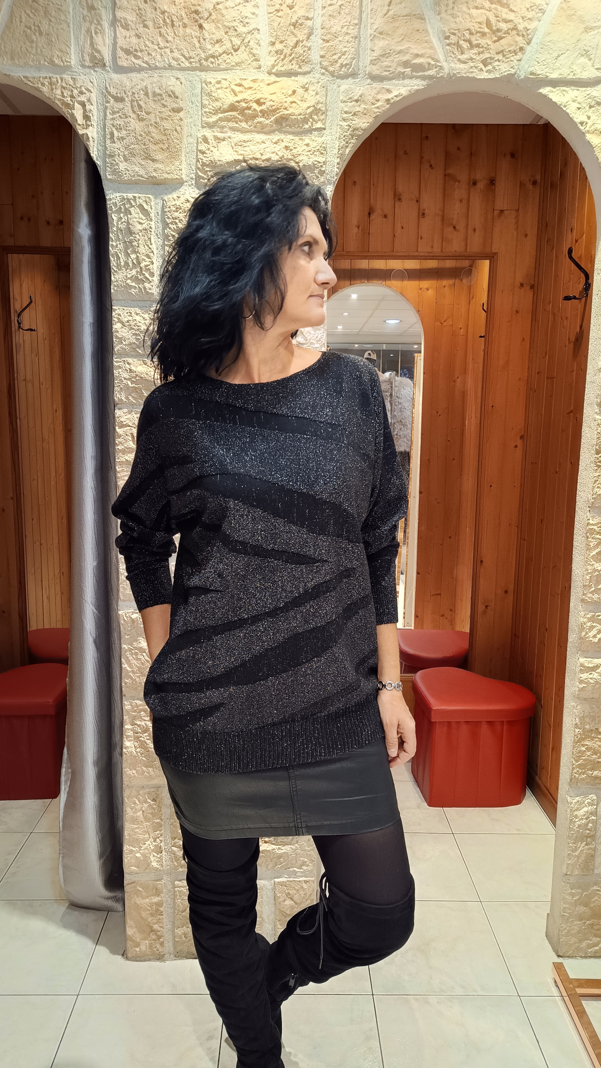 Pull tunique brillant noir 