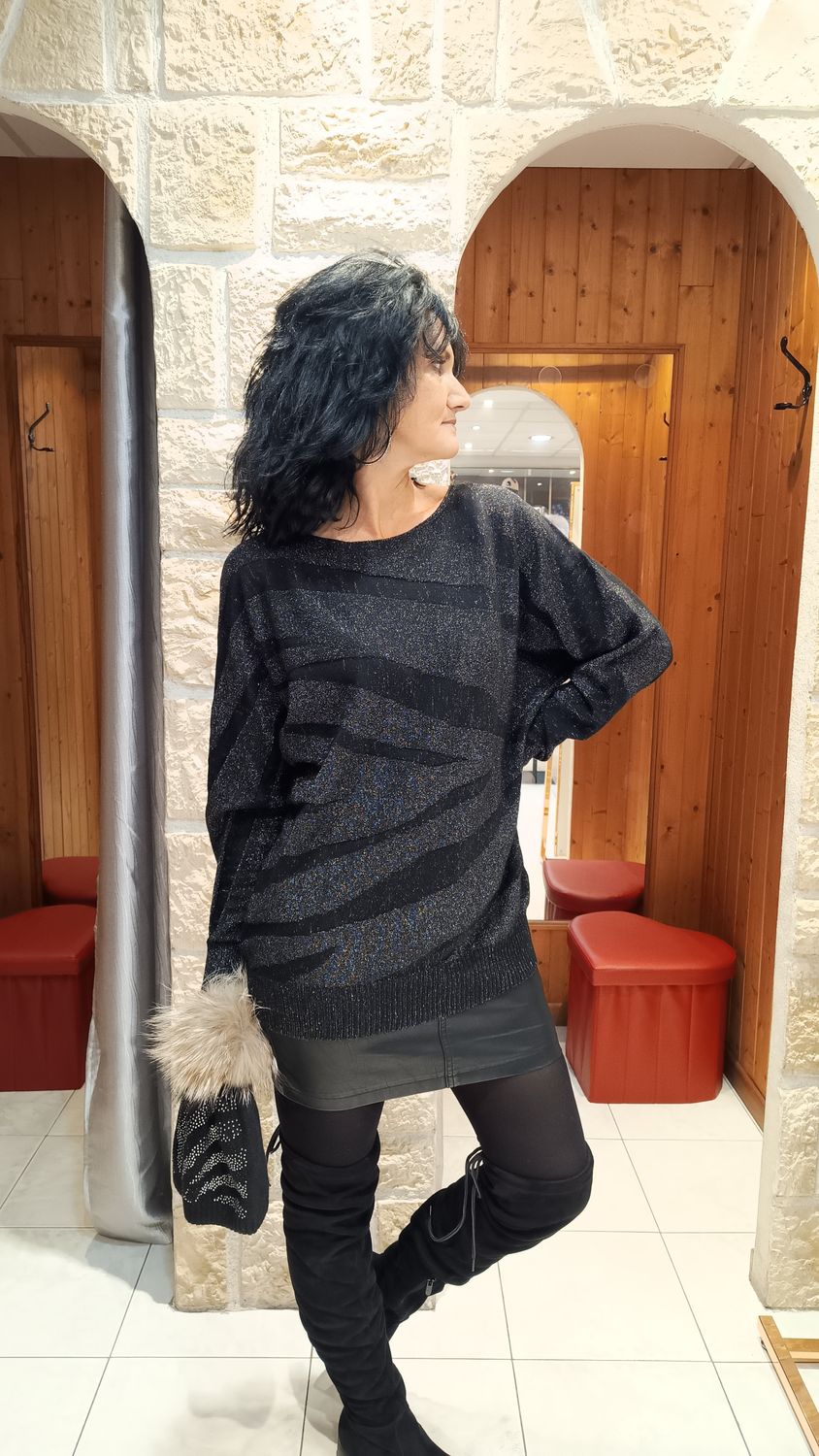 Pull tunique brillant noir 