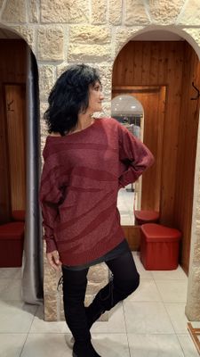Pull tunique brillant bordeaux 