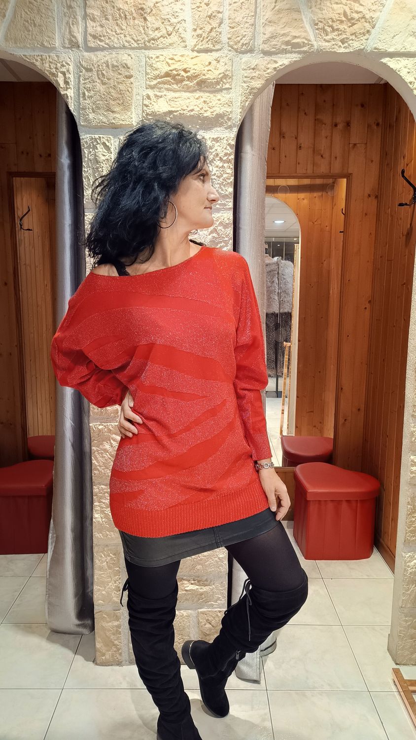 Pull tunique brillant rouge 