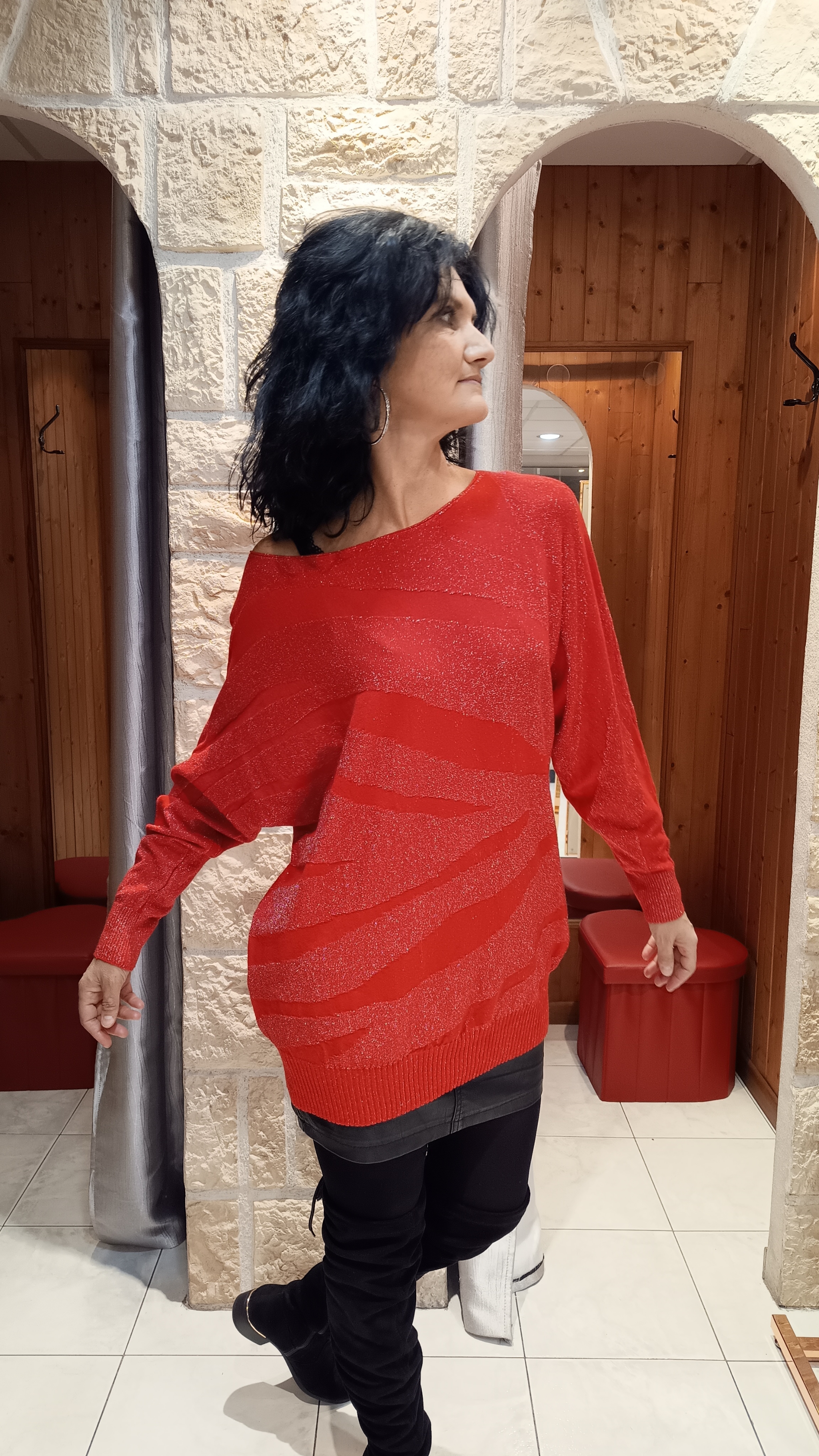 Pull tunique brillant rouge 