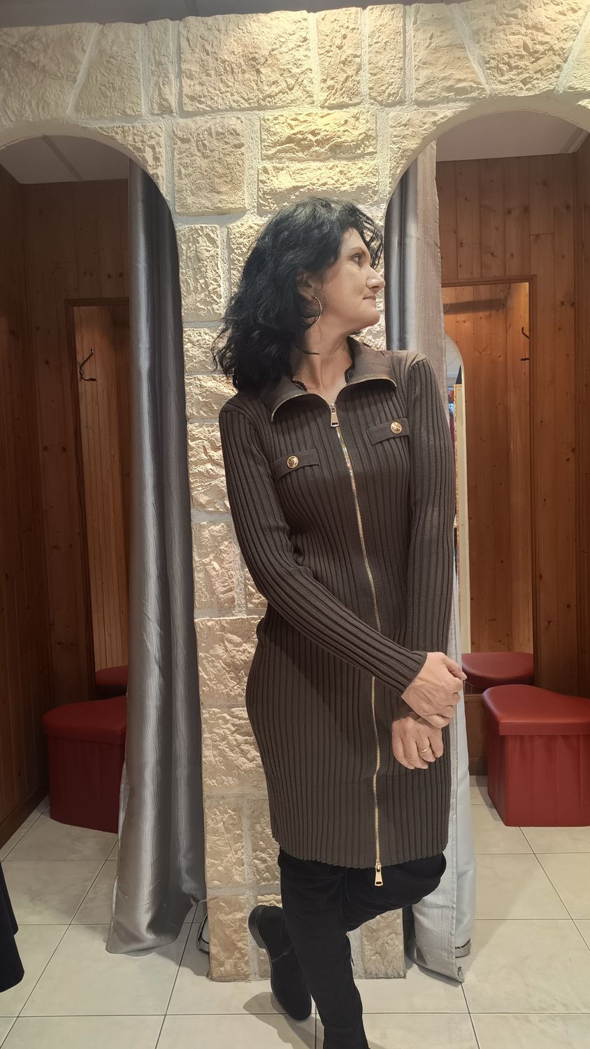 Robe pull zippée kaki