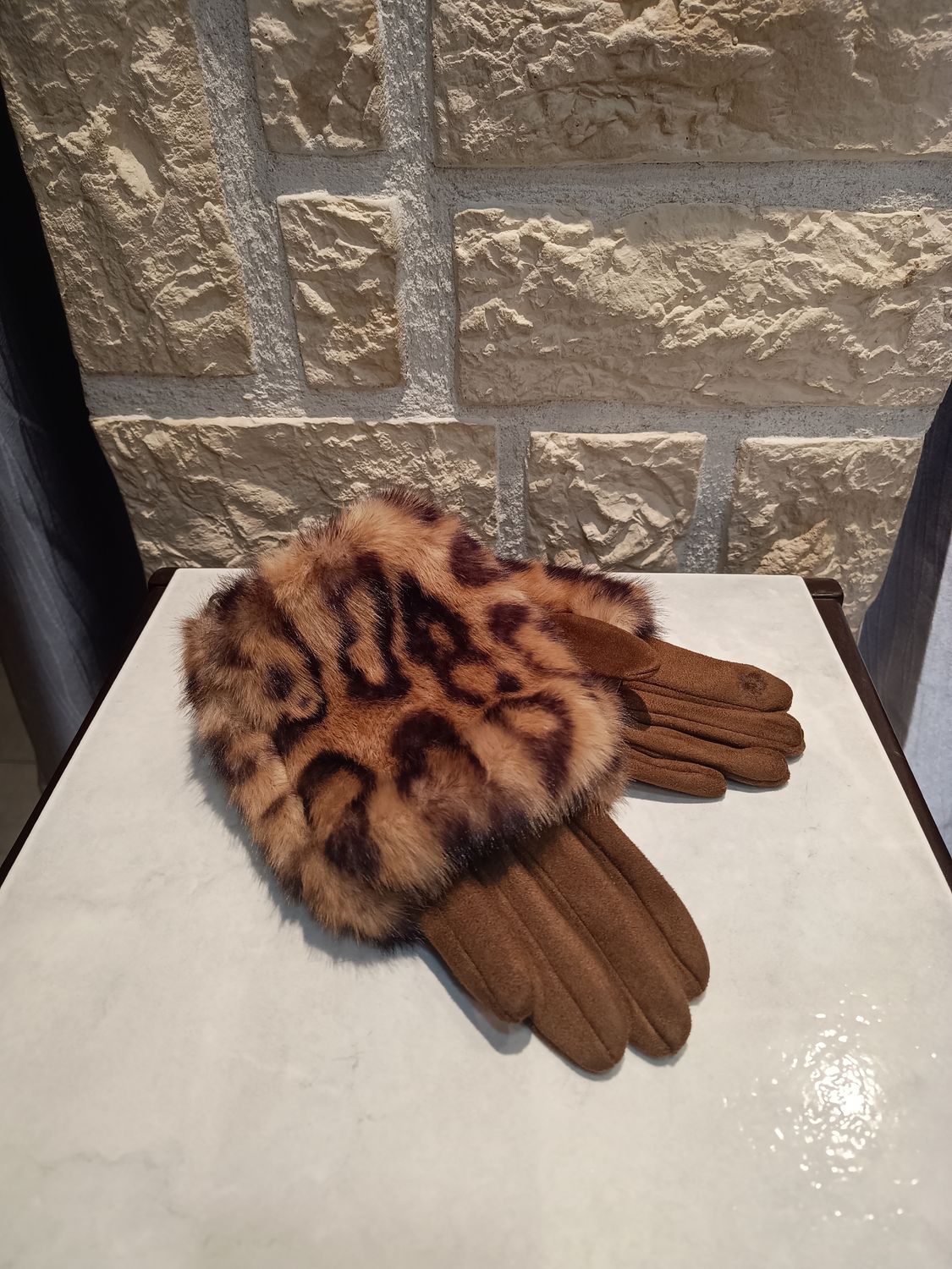 Gants femme mitaines léopard camel