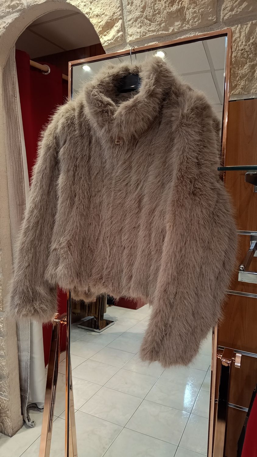 Veste fourrure synthétique taupe 